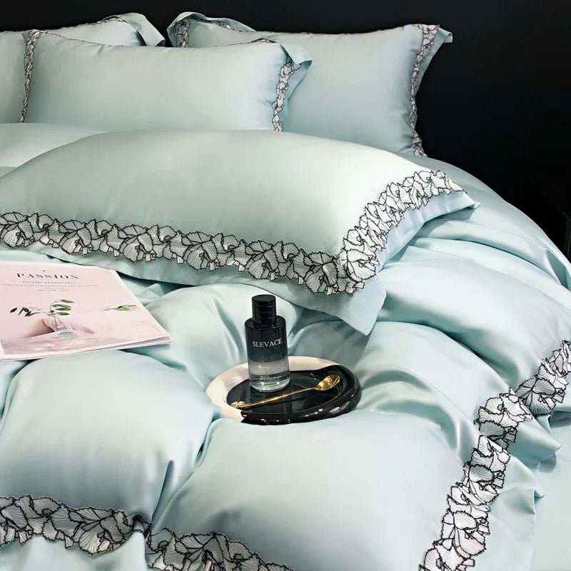 Decobites Silky Eucalyptus Fiber Bedding Set with Wide Lace Edge