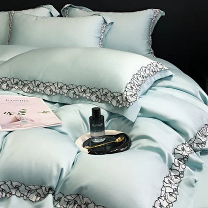 Decobites Silky Eucalyptus Fiber Bedding Set with Wide Lace Edge