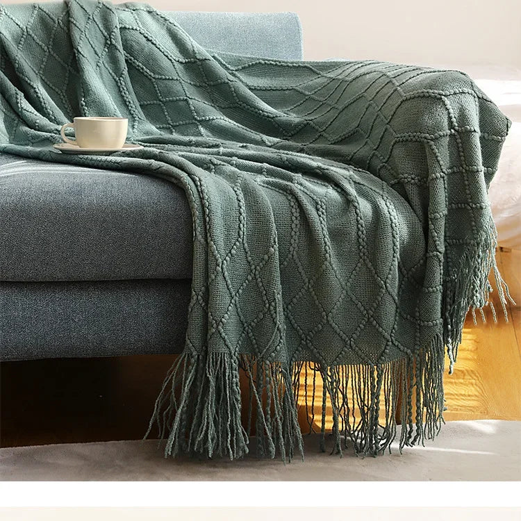 DecorBites™ Knitted Wool Blanket - Soft Nordic Throw for Sofa, Bed, or Office