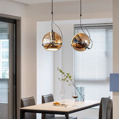 DecorBites™ Industrial Amber Glass Pendant Light Adjustable Chandelier for Kitchen Bedroom Hallway