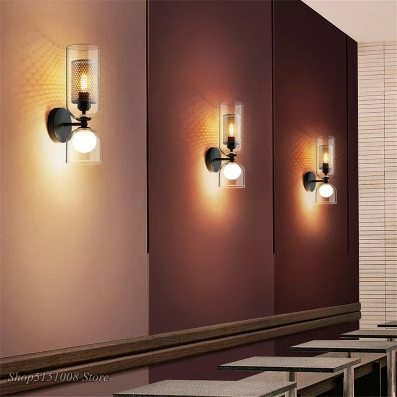 DecorBites™ Double Head Iron Net Glass Wall Lamp for Modern Lighting Home Decor