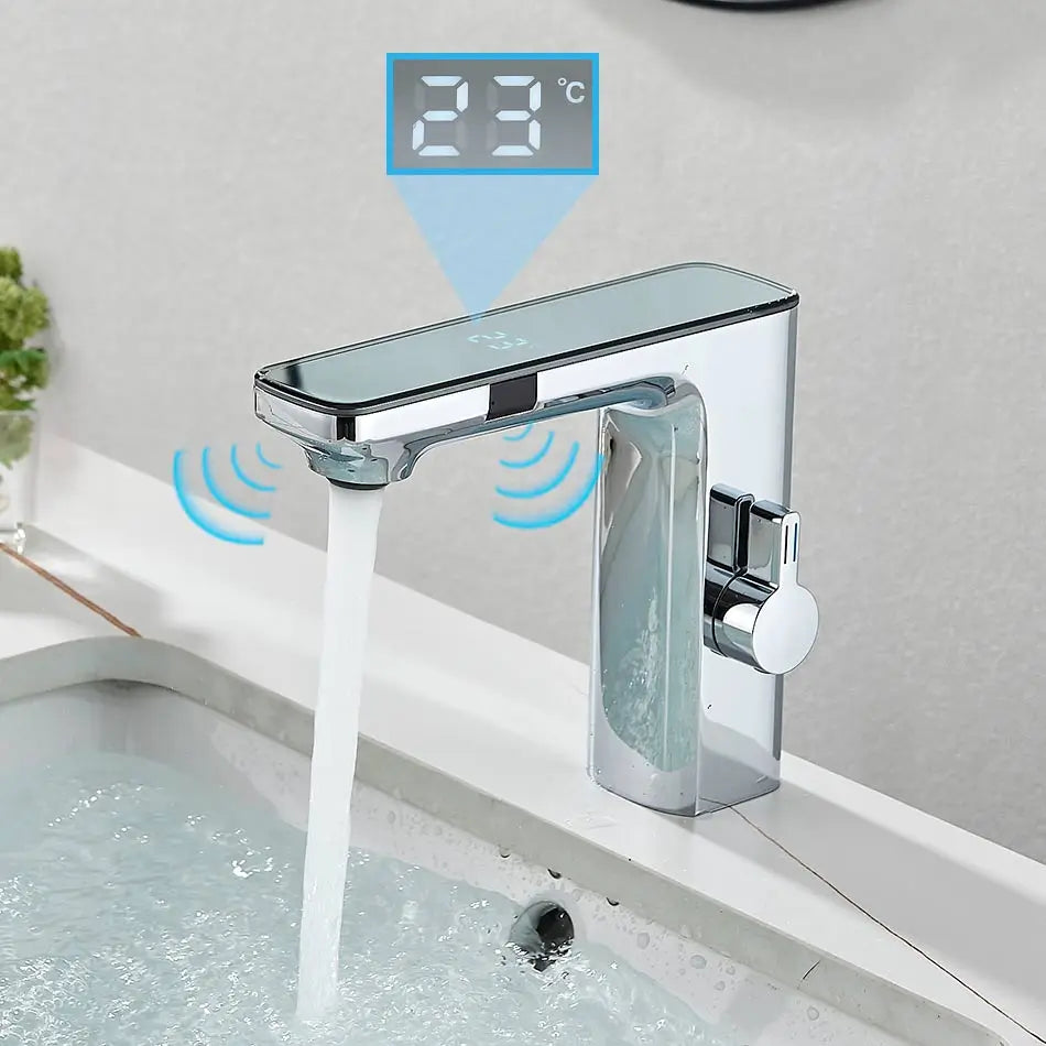 Decorbites™ LCD-Sensor-Waschbeckenarmatur Heiß-Kalt-Wasser-Mischbatterie Berührungsloser Waschtischhahn