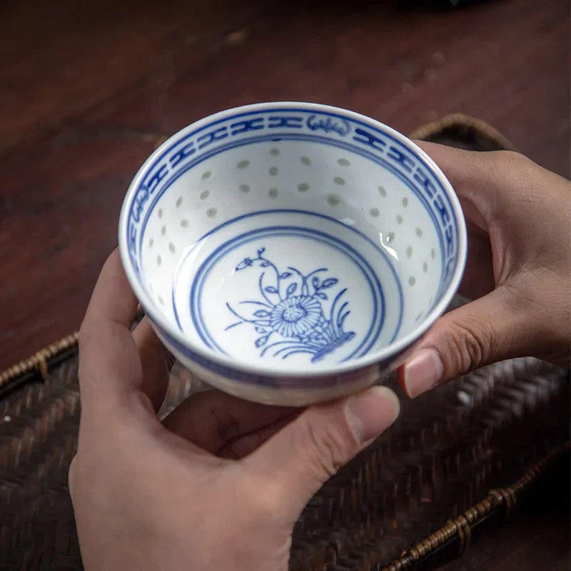 DecorBites™ Chinese Orchid Dragon Bowl - Traditional Blue and White Porcelain Dessert Rice Bowl
