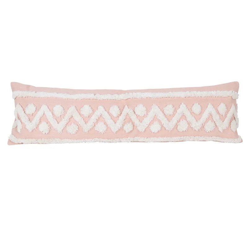 DecorBites™ Boho Pink Geometric Tufted Tassel Pillow Covers 30x100cm - Decorative Double Pillows