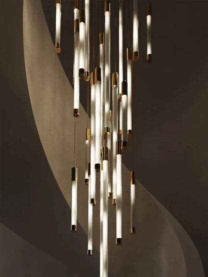 DecorBites™ Golden Tube Chandelier: Modern Designer LED Staircase Light for Nordic Loft Apartment