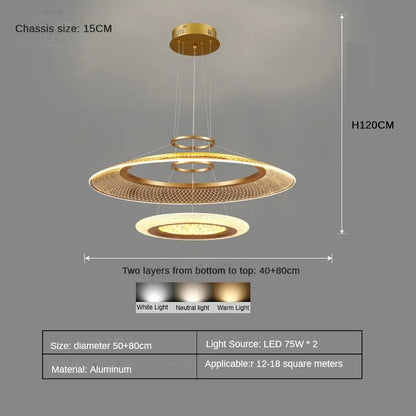 DecorBites™ LED Ring Ceiling Chandelier: Luxury Villa Pendant Light for Living & Dining Rooms
