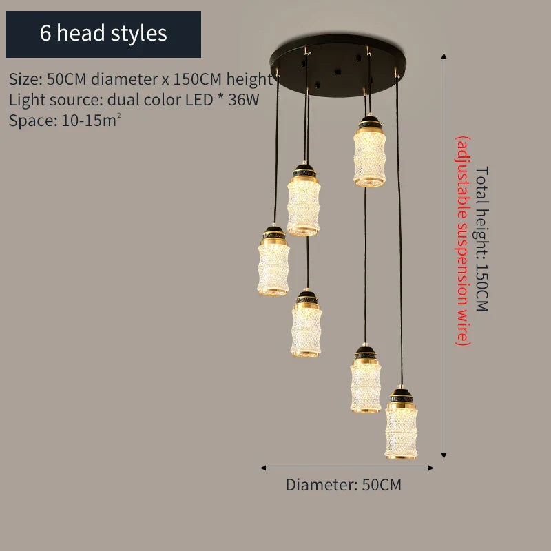 DecorBites™ Chinese Style Spiral Staircase Chandelier for Villa & Restaurant, LED Lamps