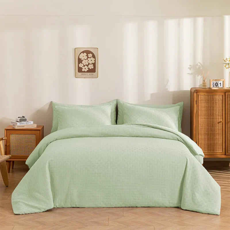 Decobites Waffle Grid Queen Duvet Set: Soft, Breathable, Durable Comforter with Pillowcase - Spring/Autumn