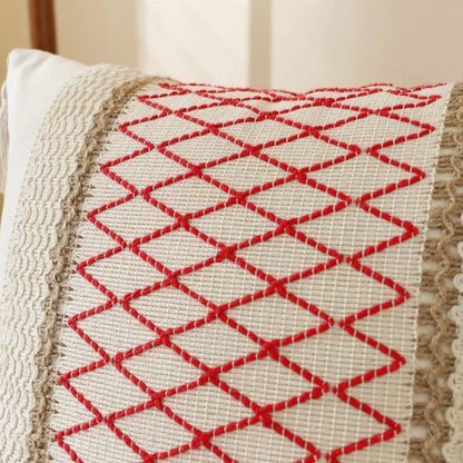 DecorBites™ Linen Stripe Diamond Woven Cushion Cover 45x45cm with Tassels