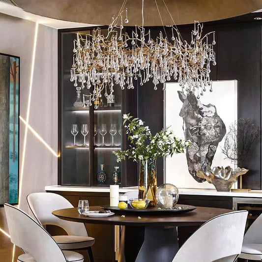 Lámpara de techo DecorBites™ de cristal francés para comedor: elegante lámpara de techo con forma de rama de cobre