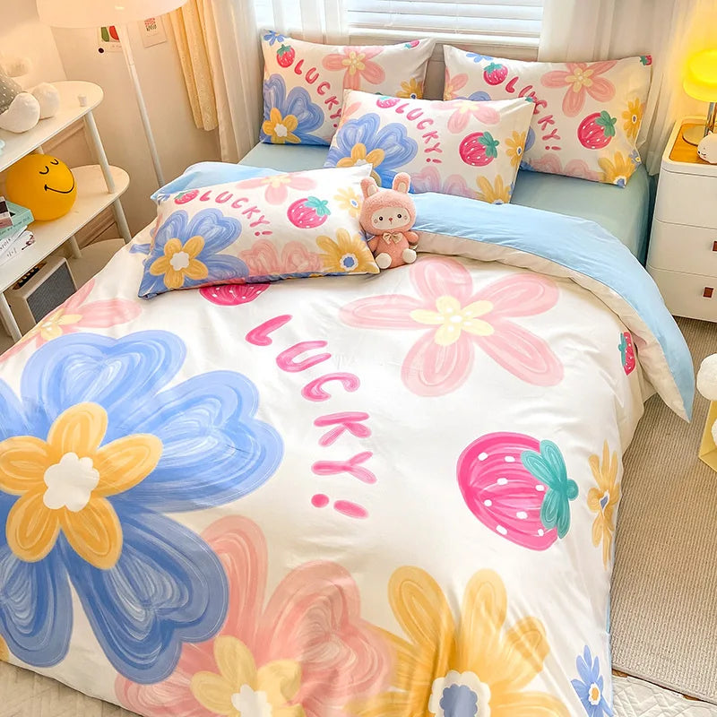 Decobites Flower Single Double Bedding Set Full Size Cotton Duvet Cover High Quality Quilt Cover Set