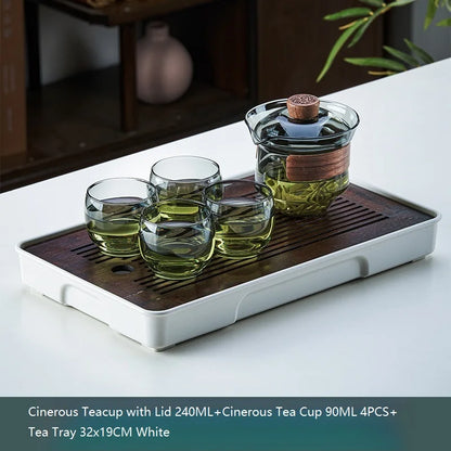 DecorBites™ Glass Teapot Set: Chinese Kung Fu Tea Bamboo Tray & Quick Drain Storage