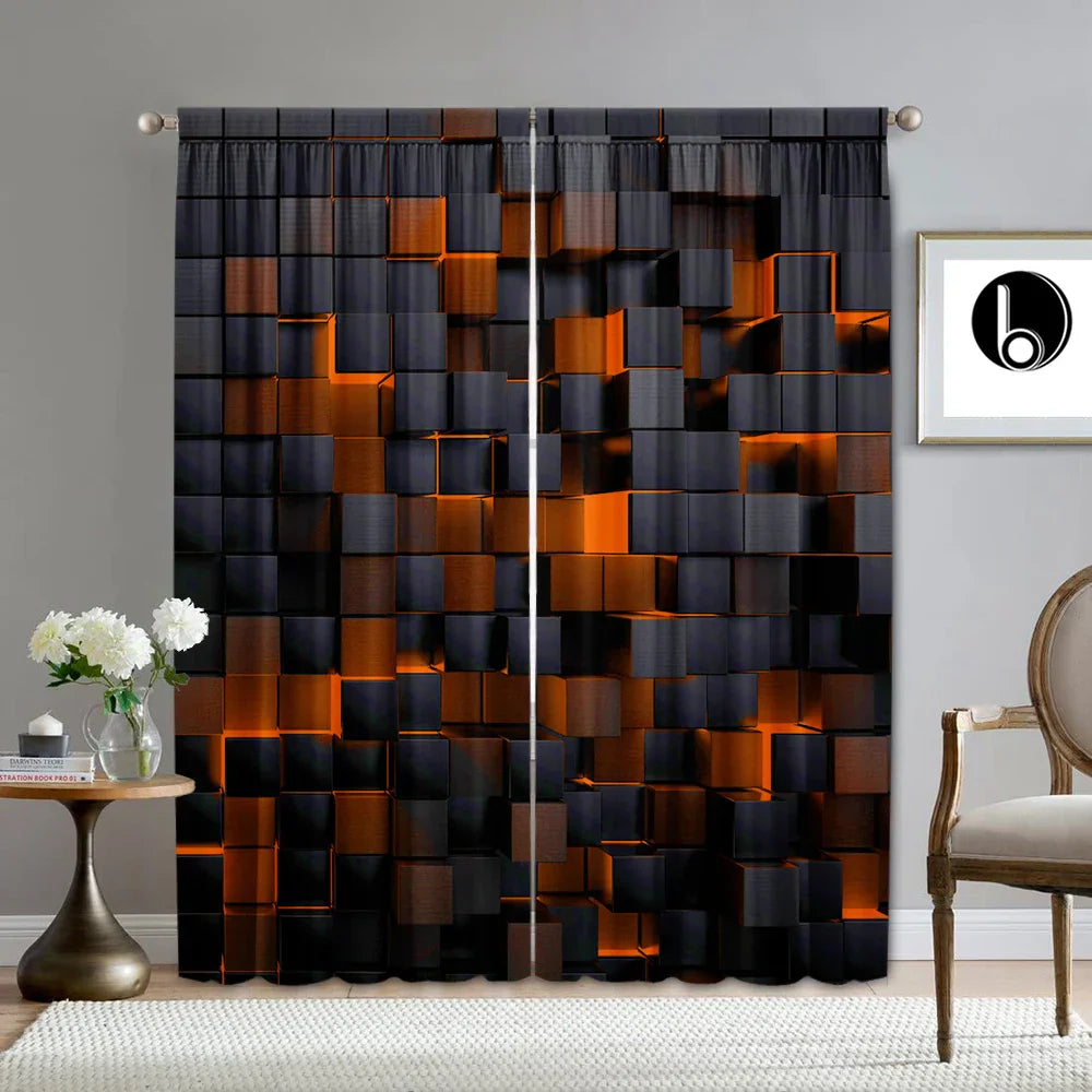 Decobites Translucent Grid Rod Pocket Curtains: Mysterious Home Decor for Kitchen, Coffee Shop & Living Room