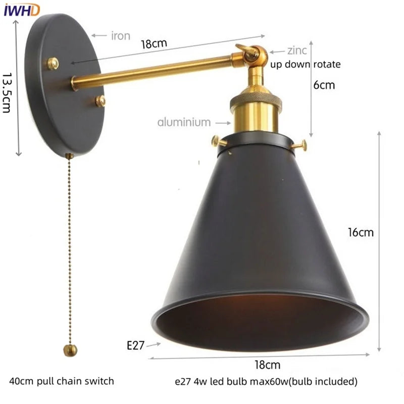 Lámpara de pared LED industrial Gold™ Decorbites para ático, escalera, bar de café, dormitorio