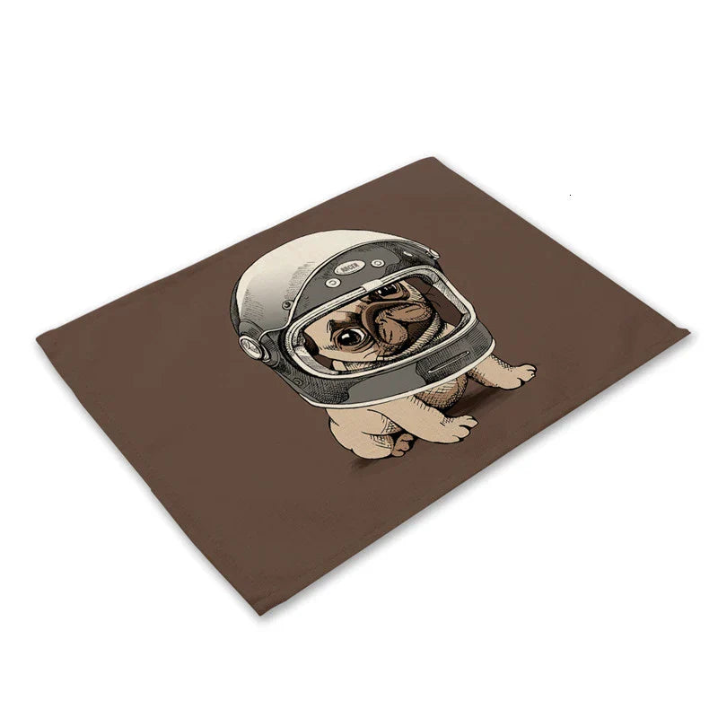DecorBites™ Cute Dog Linen Dining Mats Coasters 42*32cm Home Decor