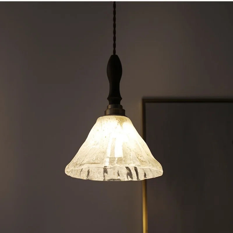 DecorBites™ LED Pendant Light: Japan Style White Glass, Copper Socket, Walnut Wood Lamp