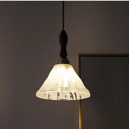DecorBites™ LED Pendant Light: Japan Style White Glass, Copper Socket, Walnut Wood Lamp