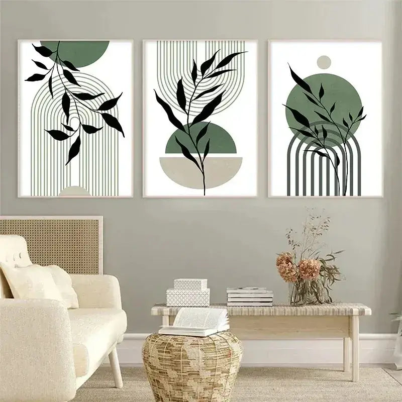 DecorBites™ Abstract Green Plants Wall Art Trio
