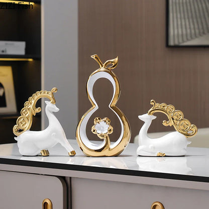 DecorBites™ Golden Gourd Ceramic Sculpture Desk Decoration Modern Room Aesthetic Decor