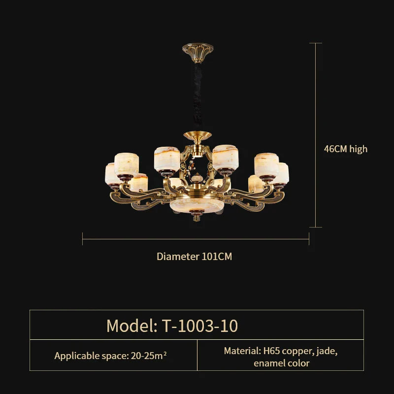 DecorBites™ Jade Zinc Alloy Chandelier for Living Room, Restaurant, Hall - Elegant Chinese Design