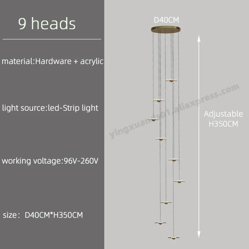 DecorBites™ LED Chandelier for Revolving Staircase | Loft Villa Ceiling Hanging Lamp