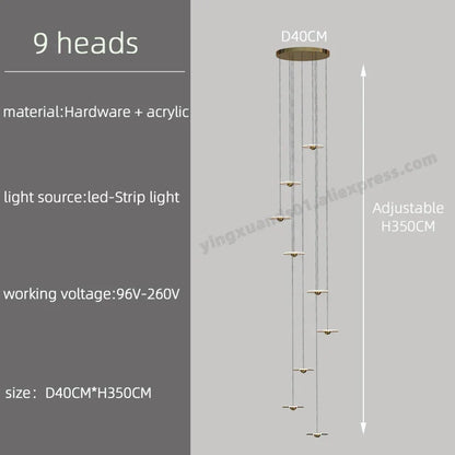 DecorBites™ LED Chandelier for Revolving Staircase | Loft Villa Ceiling Hanging Lamp