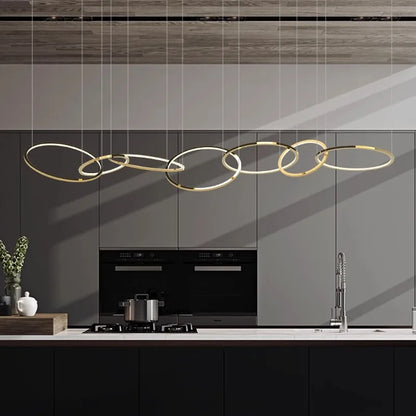 Lámpara colgante DecorBites™ de silicona y acero inoxidable dorado - Moderna lámpara LED redonda