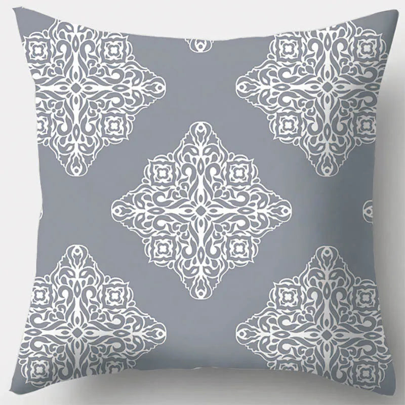 DecorBites™ Grey Geometry Leaves Floral Stripes Plaids Print Lumbar Pillow Case