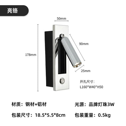 DecorBites™ مصباح حائط LED مثبت على لوح رأس السرير بقوة 3 وات لغرفة النوم والفندق