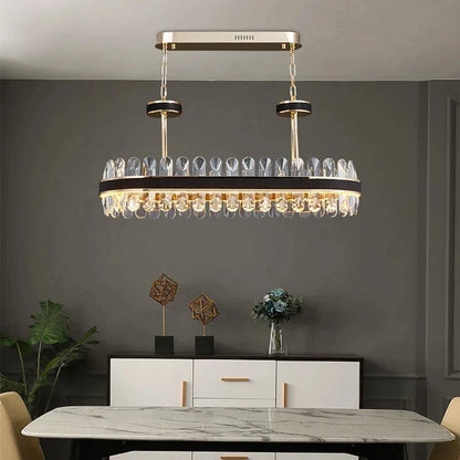 DecorBites™ Black Gold Round LED Crystal Chandelier for Living Room - Modern Suspension Luminaire