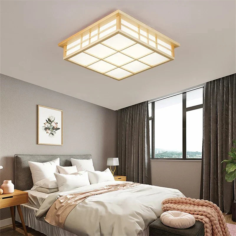 DecorBites™ Japanese Wooden Square LED Ceiling Lights for Modern Living Room and Kitchen