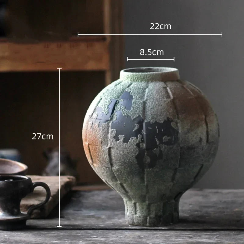 DecorBites™ Green Ceramic Spherical Vase Geometric Lattice Design Home Decor Accessory