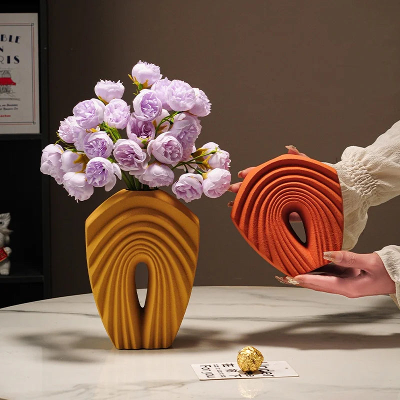 مزهرية زهور خزفية هندسية قابلة للطي من DecorBites™ - ديكور منزلي وحرف يدوية