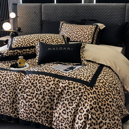 DecorBites™ Leopard Print Lyocell Cotton Bedding Set, Luxury Duvet Cover, Sheet & Pillowcases