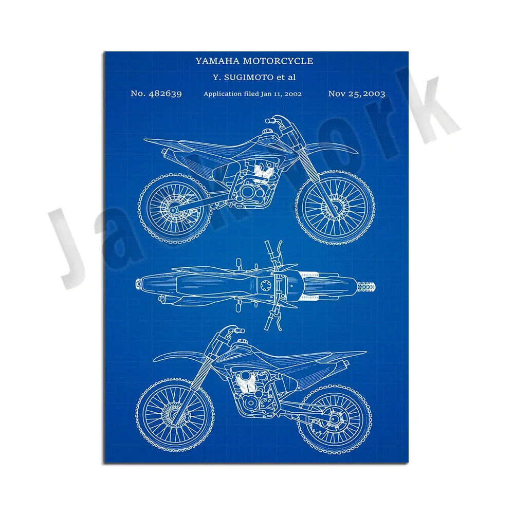 DecorBites™ Dirt Bike Patent Blueprint Poster Canvas Wall Art