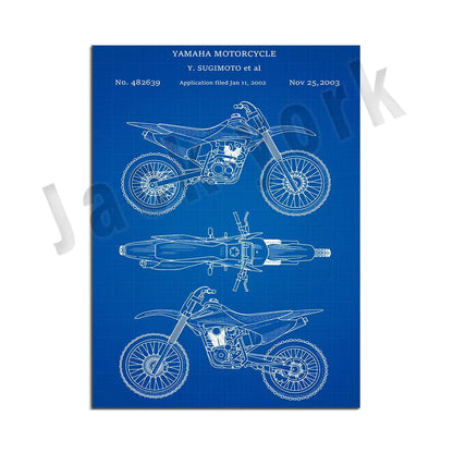DecorBites™ Dirt Bike Patent Blueprint Poster Canvas Wall Art