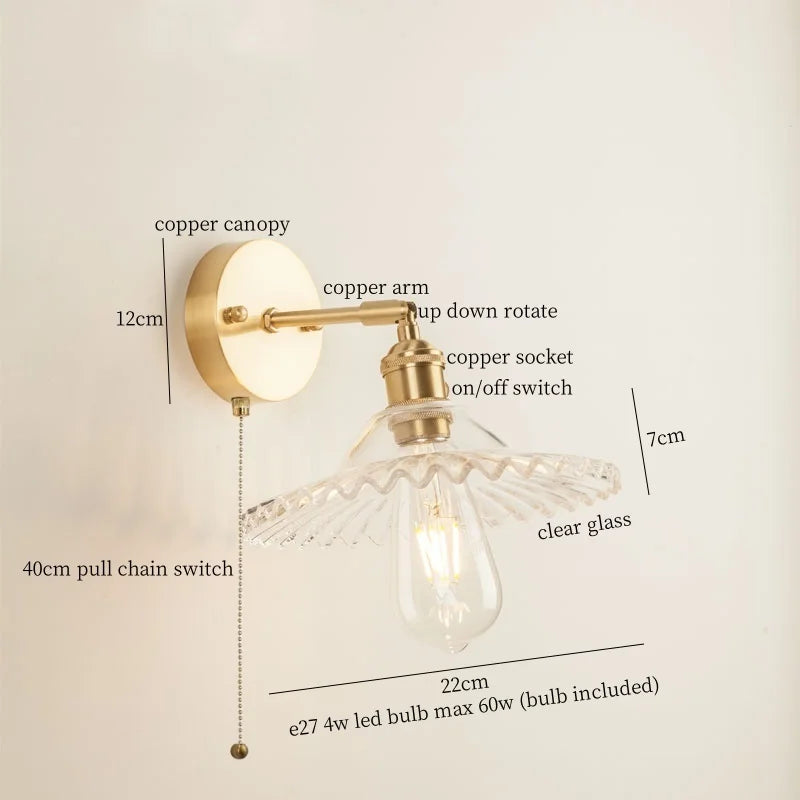 DecorBites™ Green Glass LED Wall Light Fixture | Modern Nordic Pull Chain Lamp