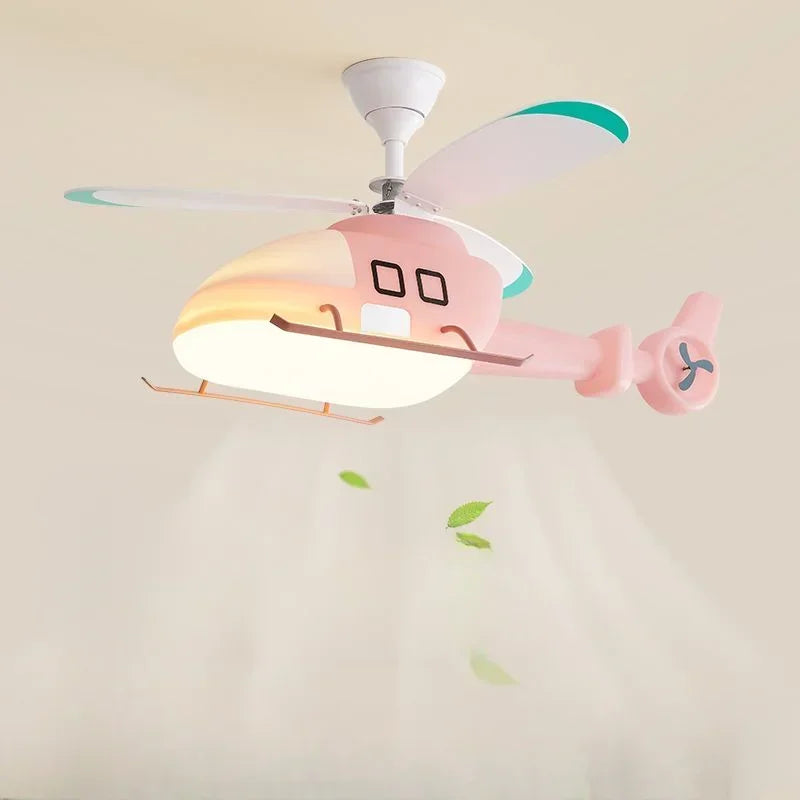 DecorBites™ Helicopter Aircraft Ceiling Fan Children's Chandelier Blue Pink Light Kids' Room