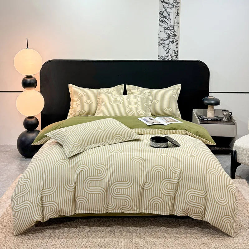 DecorBites™ Brushed Cotton Printed Duvet Cover Set - Single/Double Bed Bedclothes