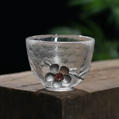 DecorBites™ Carved Tin Glass Tea Cup Set - Heat Resistant, Puer Chinese, Elegant Design