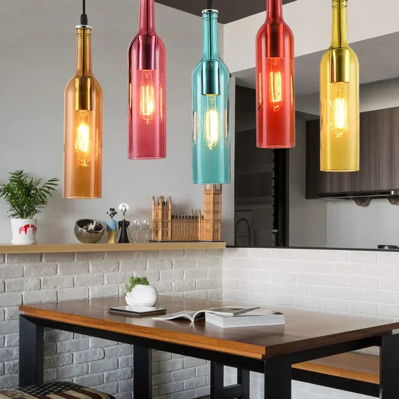 Nordic Glass Beer Bottle Pendant Light