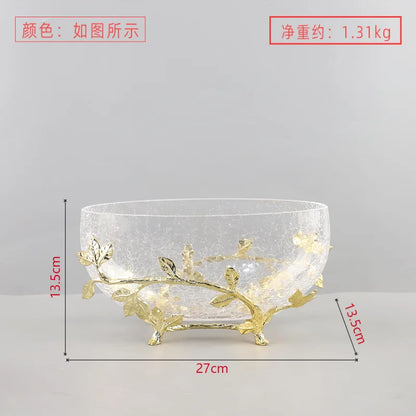 DecorBites™ Golden Branch Glass Fruit Plate: Stylish Home Storage Container & Decor Accessory