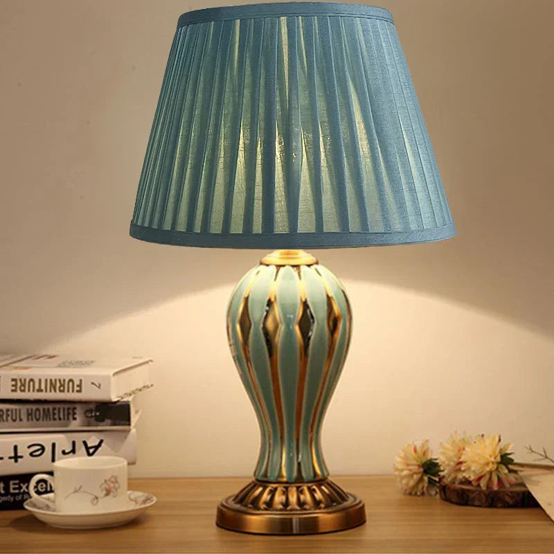 DecorBites™ Hand Painted Antique Blue Ceramic Desk Lamp