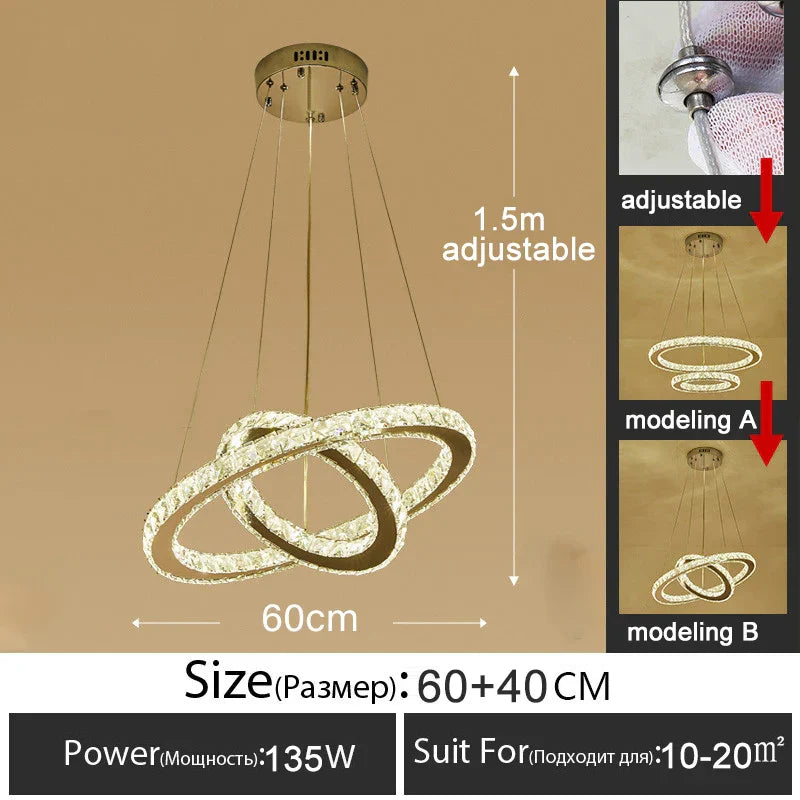 DecorBites™ Gold Gloss LED Crystal Ring Chandelier for Modern Luxury Living Room