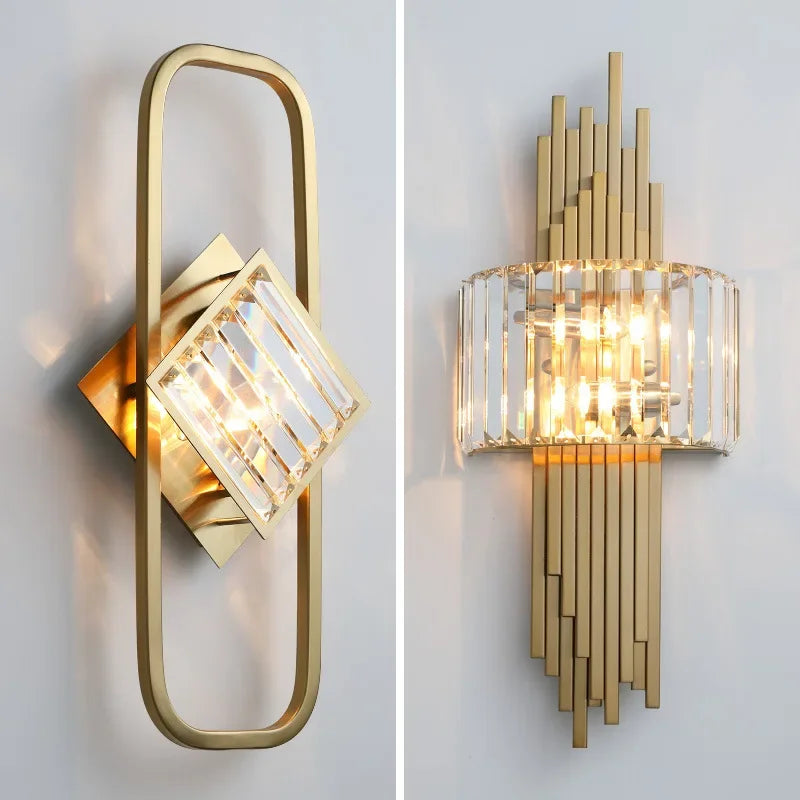 DecorBites™ Crystal Gold Wall Lamp for Bedroom, Living Room, and Study Room