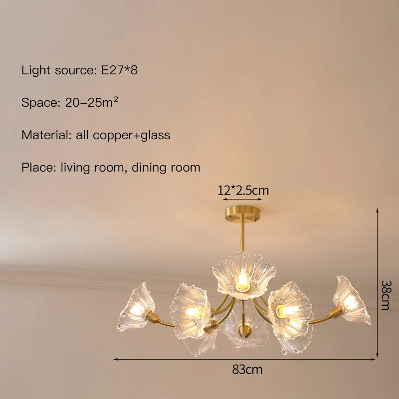 DecorBites™ Glass Flower Chandelier Ceiling Light for Bedroom Living Room Hallway Kitchen
