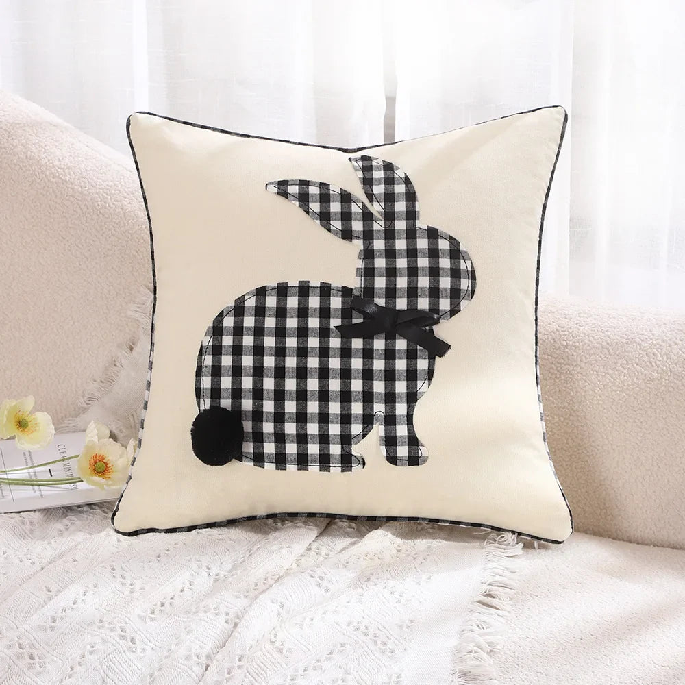 DecorBites™ Bunny Cushion Cover Pink White Floral Embroidered Easter Home Sofa Decoration