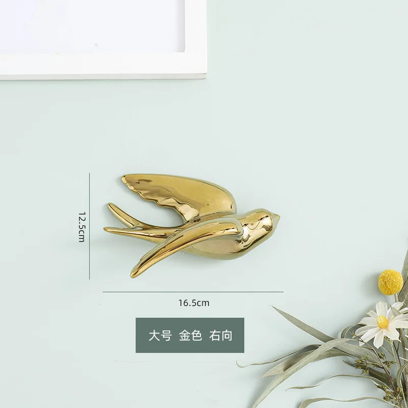 DecorBites™ Golden Bird Swallow Sculpture Wall Decor Three-dimensional Handicrafts