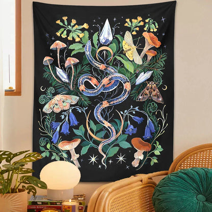 Mushroom Snake Tapestry Wall Hanging Hippie Boho Room Decor by Decobites