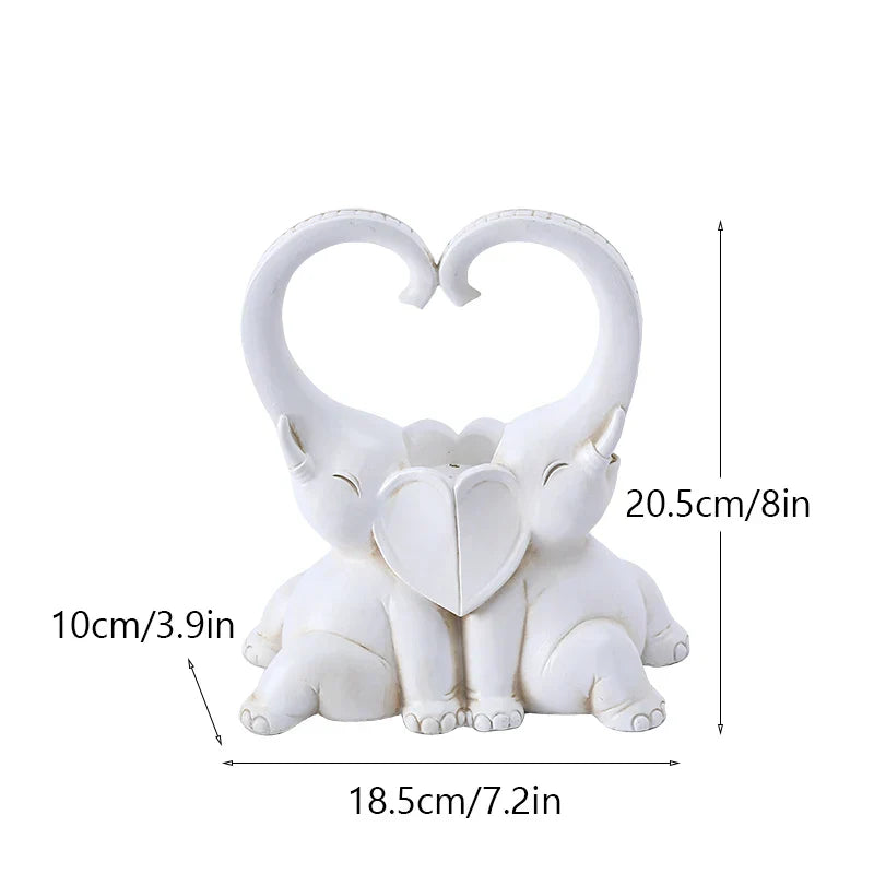 DecorBites™ Elephant Couple Resin Candlestick Figurines Decor